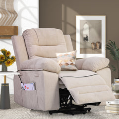 Power Lift Recliner Chair with Massage & Heat for Elderly – Adjustable Recliner with Infinite Positions & Side Pocket, Beige