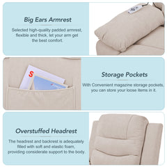 Power Lift Recliner Chair with Massage & Heat for Elderly – Adjustable Recliner with Infinite Positions & Side Pocket, Beige