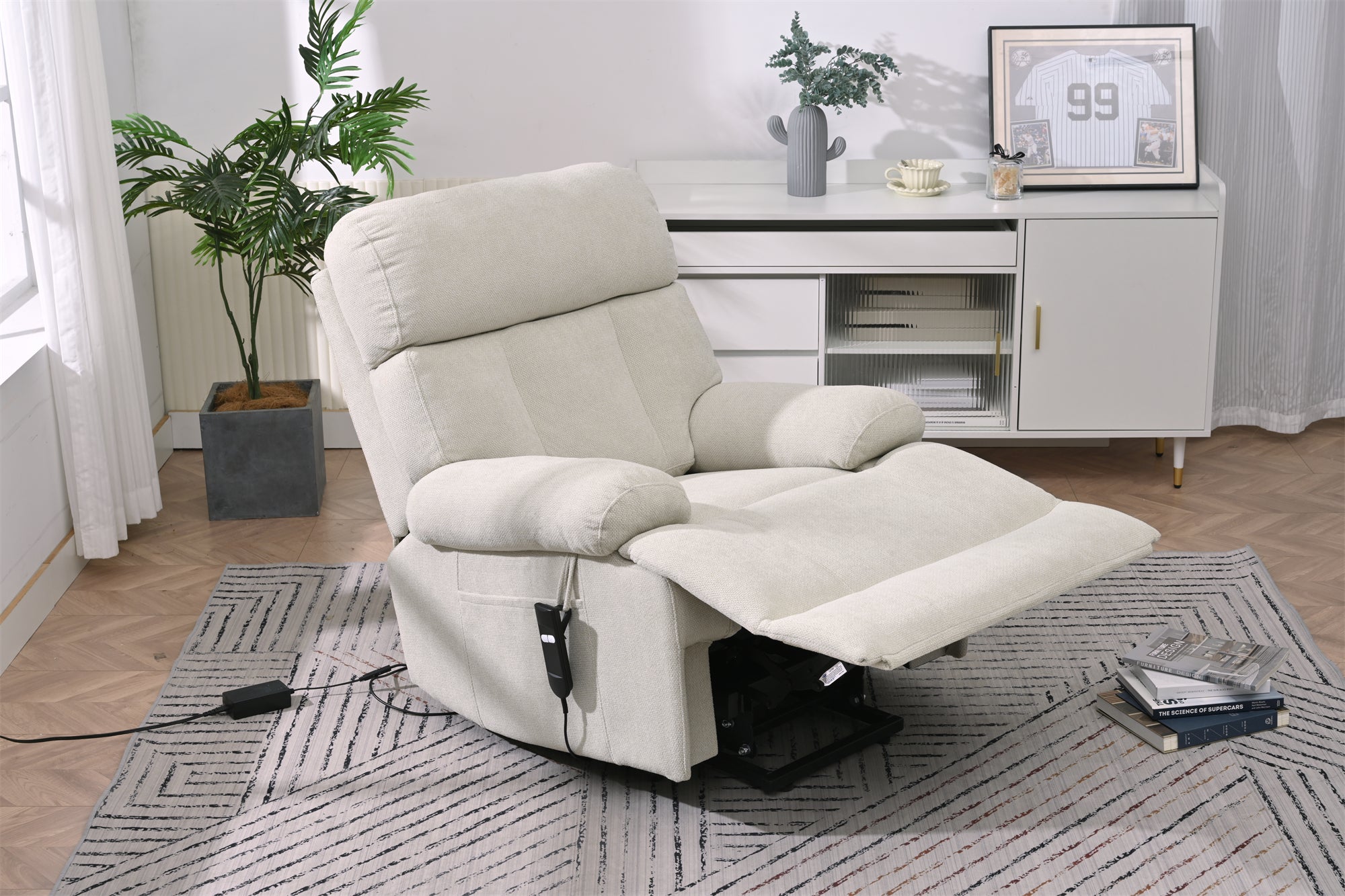 Oversized Power Lift Recliner Chair for Elderly – Electric Fabric Chair with Remote, Wide Seat & Side Pocket, Light Gray
