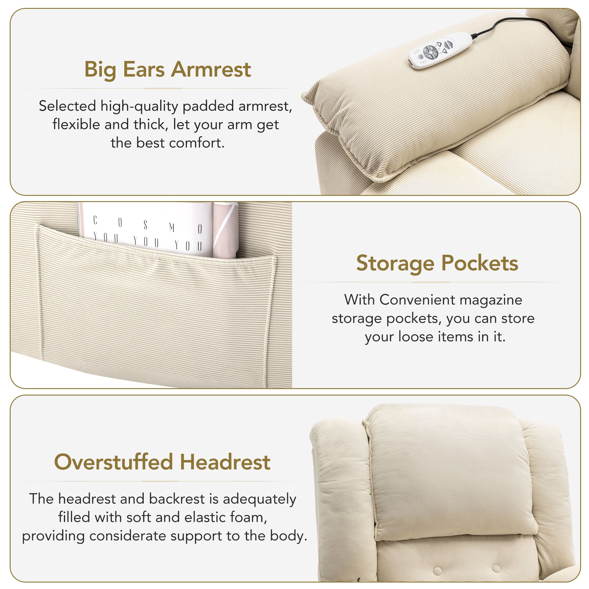 Uwell Mobility Power Lift Recliner Chair for Elderly – Heated Massage Chair with Infinite Position & Side Pocket, Beige