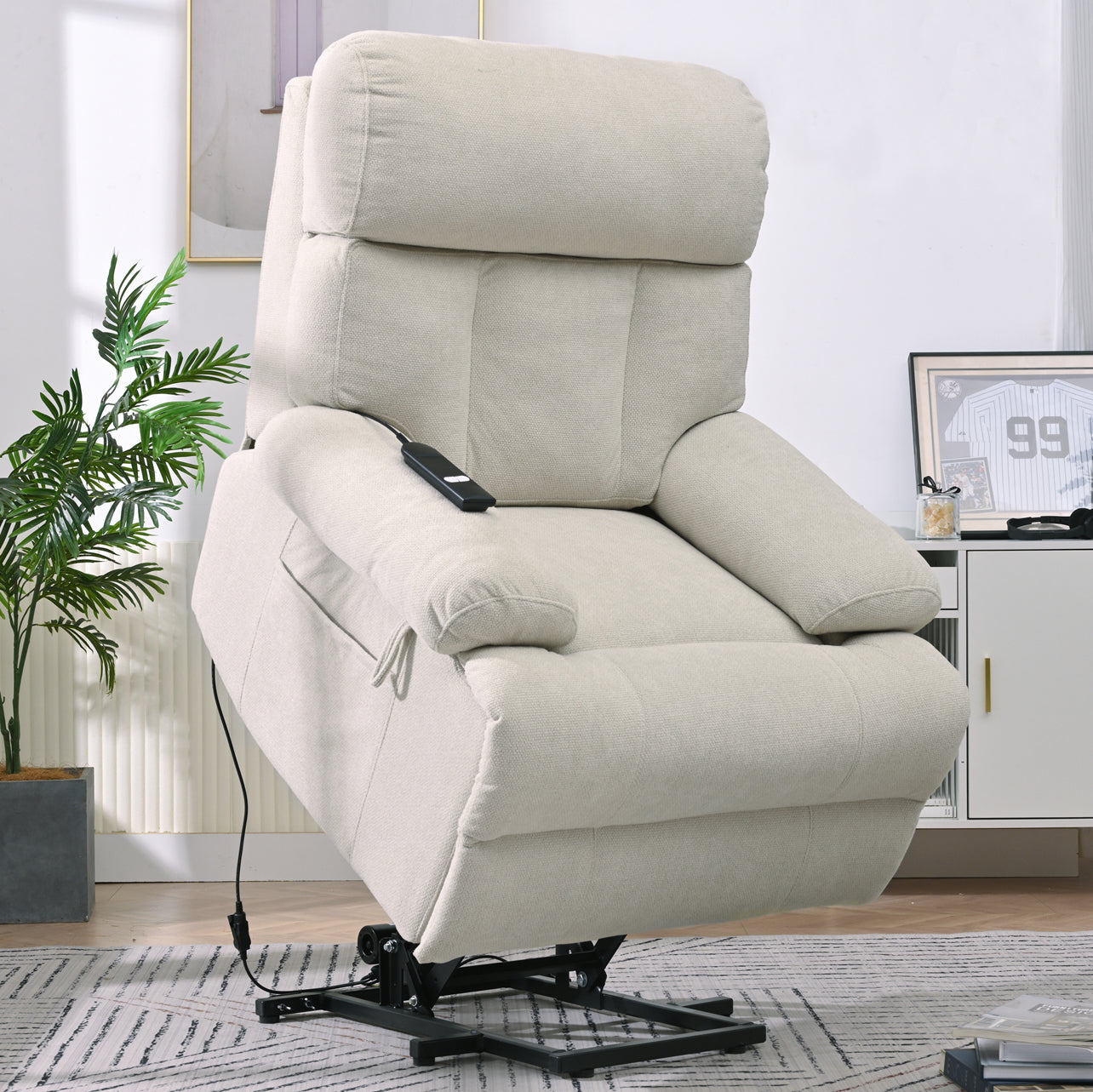 Oversized Power Lift Recliner Chair for Elderly – Electric Fabric Chair with Remote, Wide Seat & Side Pocket, Light Gray