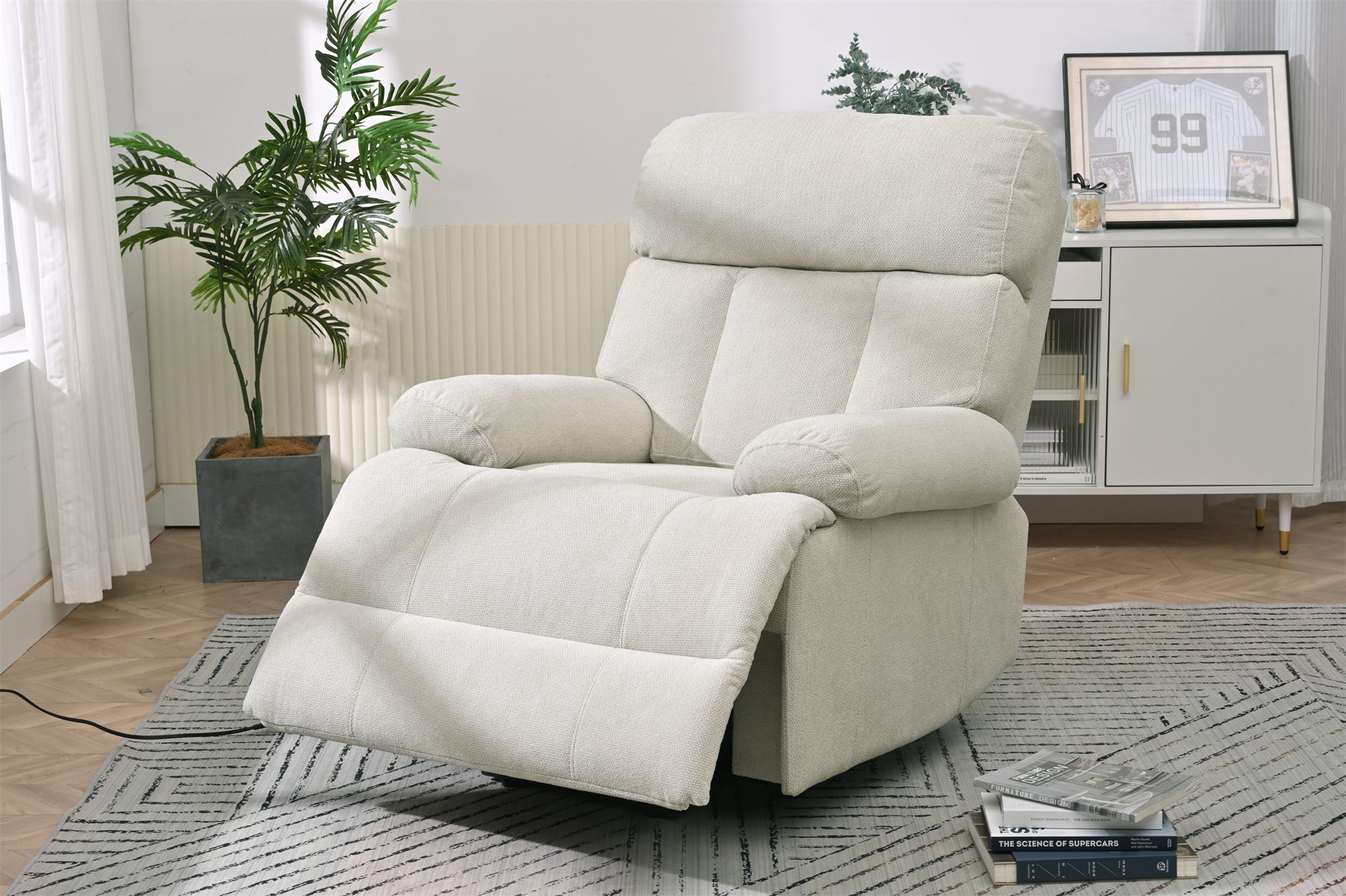 Oversized Power Lift Recliner Chair for Elderly – Electric Fabric Chair with Remote, Wide Seat & Side Pocket, Light Gray