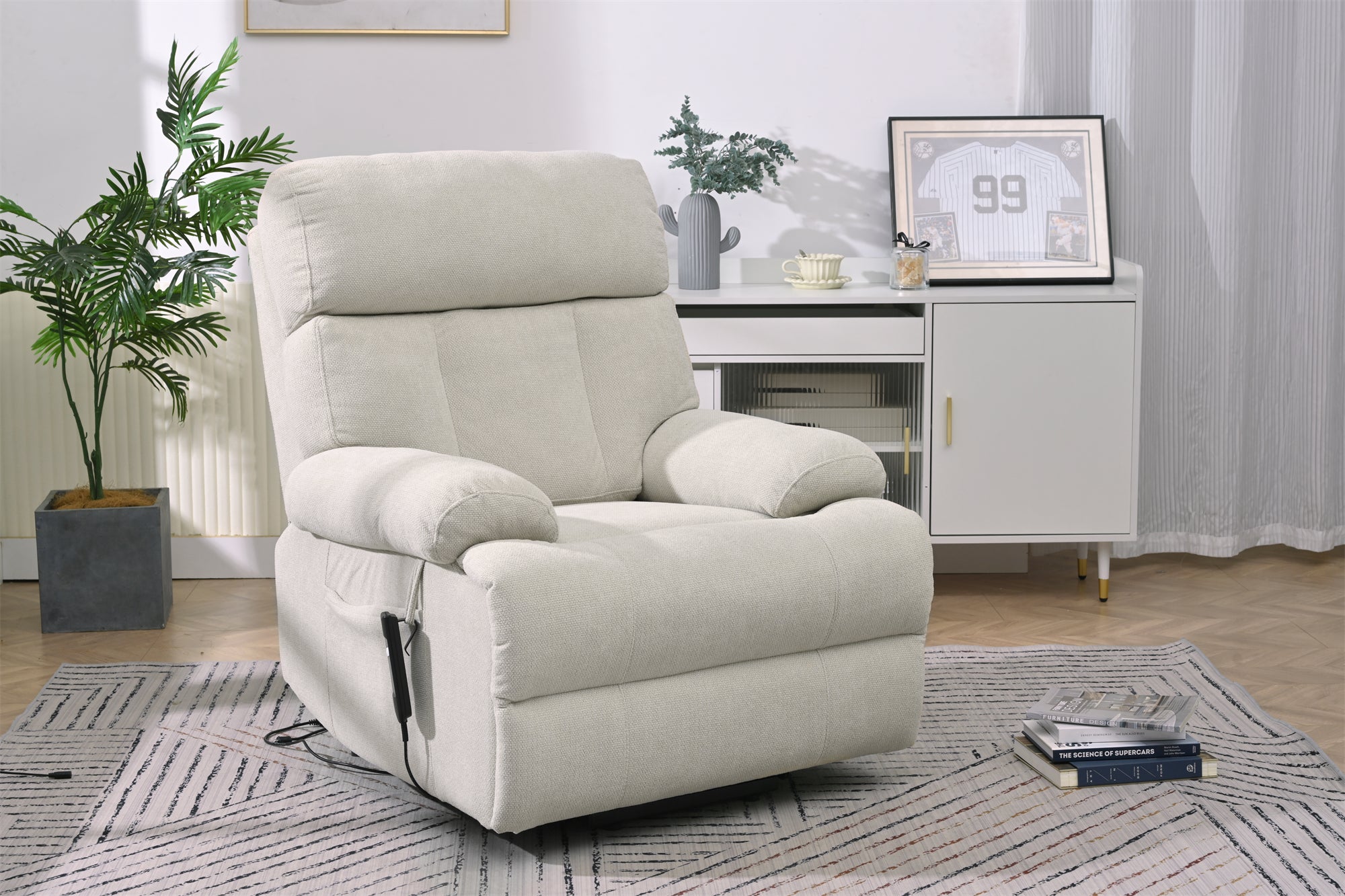Oversized Power Lift Recliner Chair for Elderly – Electric Fabric Chair with Remote, Wide Seat & Side Pocket, Light Gray