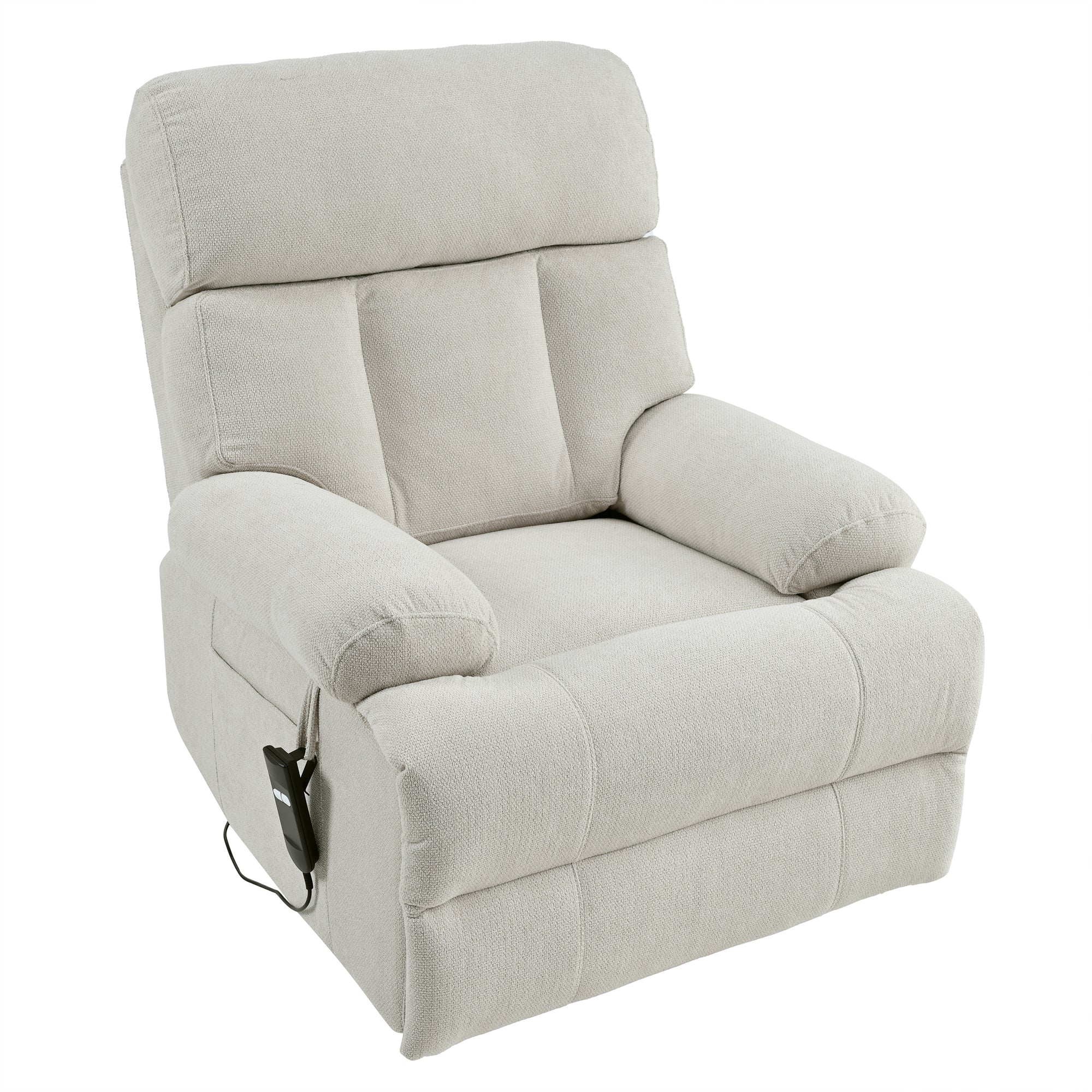 Oversized Power Lift Recliner Chair for Elderly – Electric Fabric Chair with Remote, Wide Seat & Side Pocket, Light Gray
