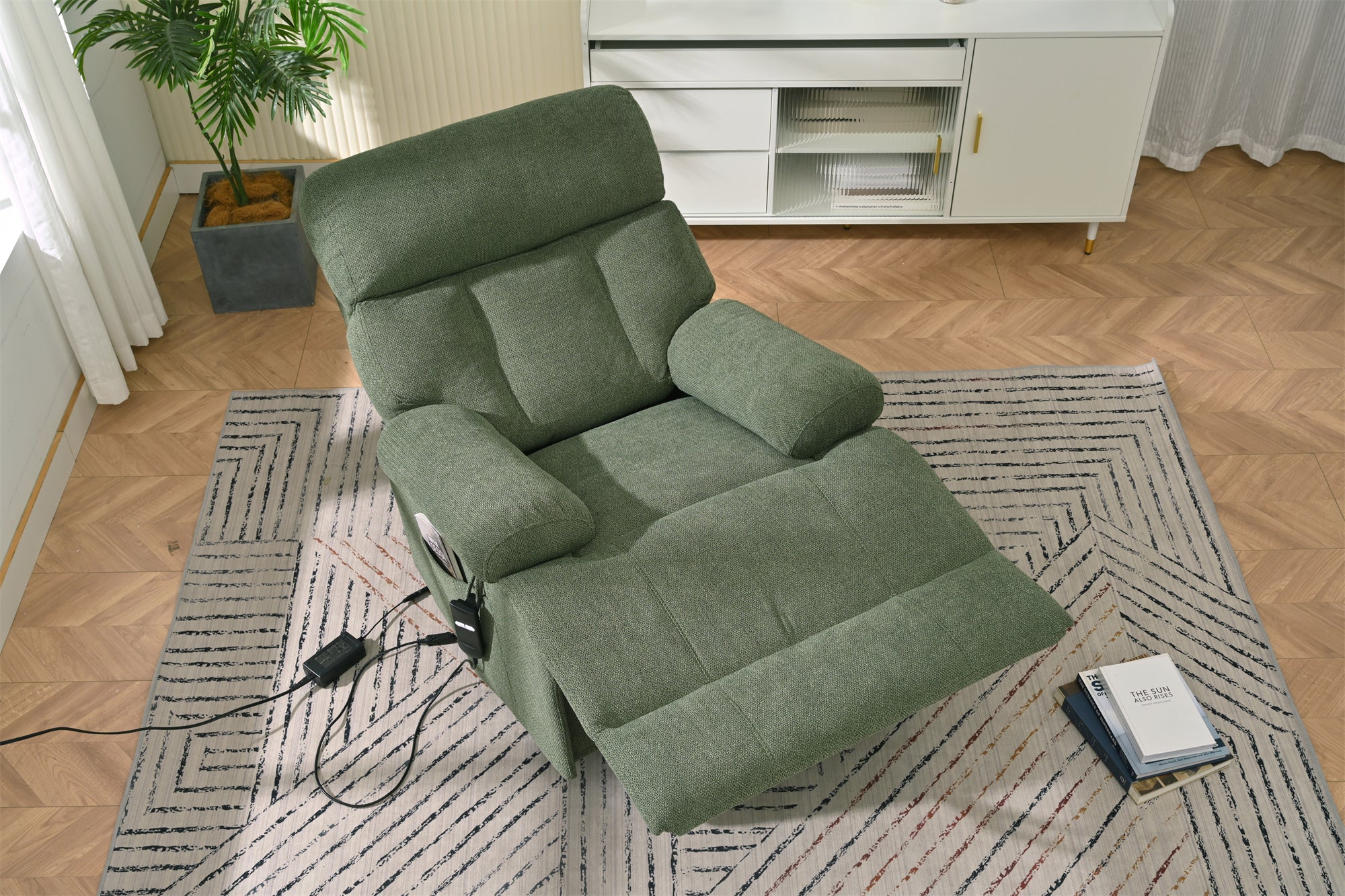 Oversized Power Lift Recliner Chair for Elderly – Electric Fabric Chair with Remote, Wide Seat & Side Pocket, Dark Green